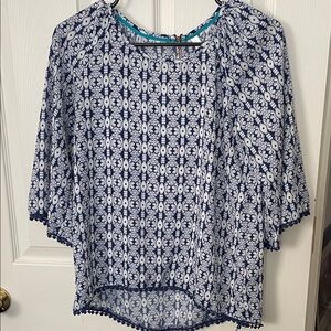 Xhilaration Blue and White Patterned Blouse